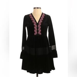 Chelsea and Violet black velvet and embroidered long sleeved dress, size xs
